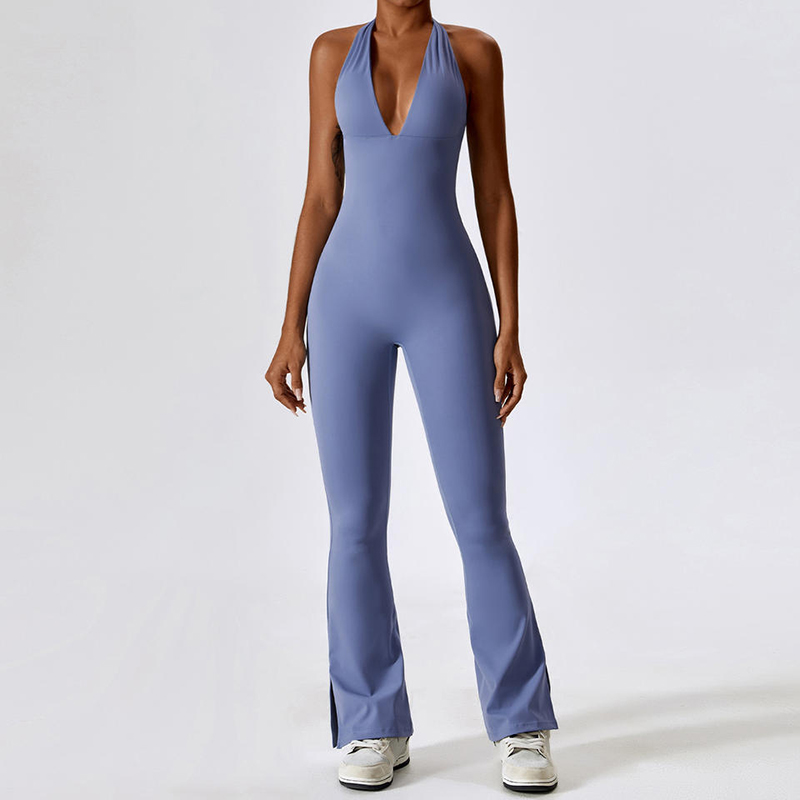 SC1077 Women V Neck Backless Jumpsuits Gym Gymper