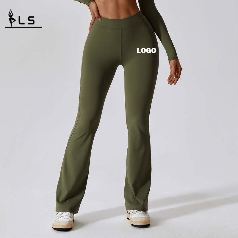 SC1096 Leggaciones de estiramiento de cuatro vías sólidas de cintura alta para mujeres Push Up Scrunch Butt Boot Flare Leggings Pantalones de yoga para mujeres