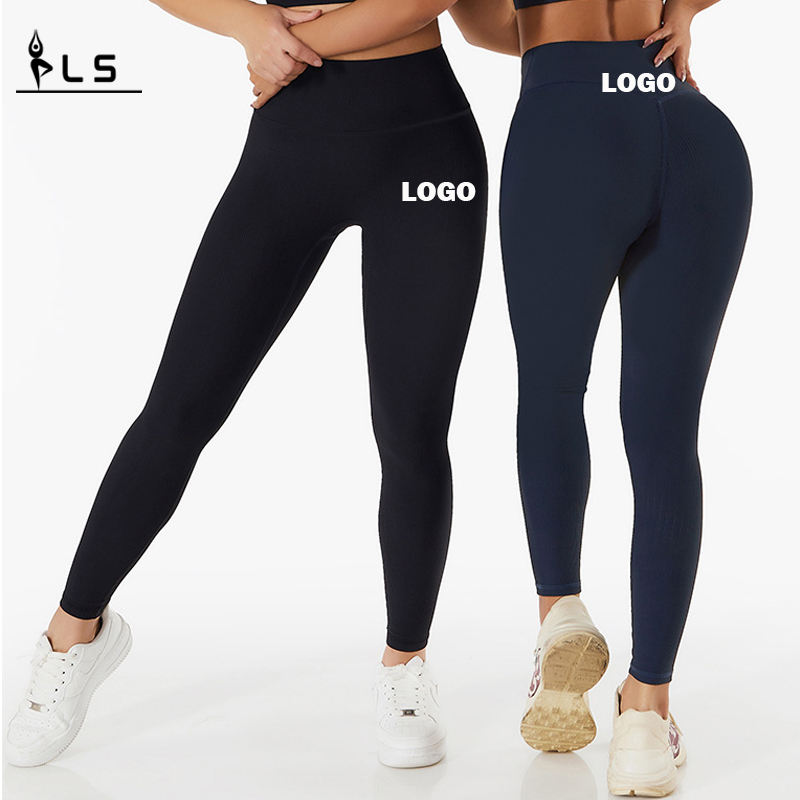 SC101013 LOGO COMENTARIO Pantalones de yoga de elevación de tope sin costuras Leggings para mujeres V corte de fitness.