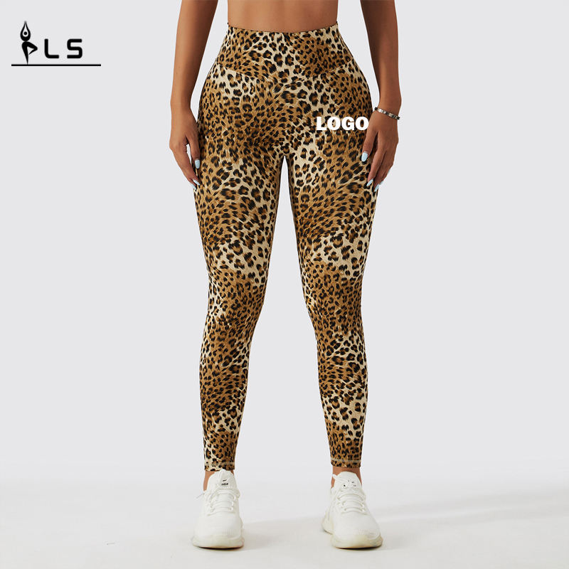 SC10112 Costrado Leopardo Impresión Alta cintura Fitness Legging Femme Scrunch Bum Leggings Pantalones de yoga