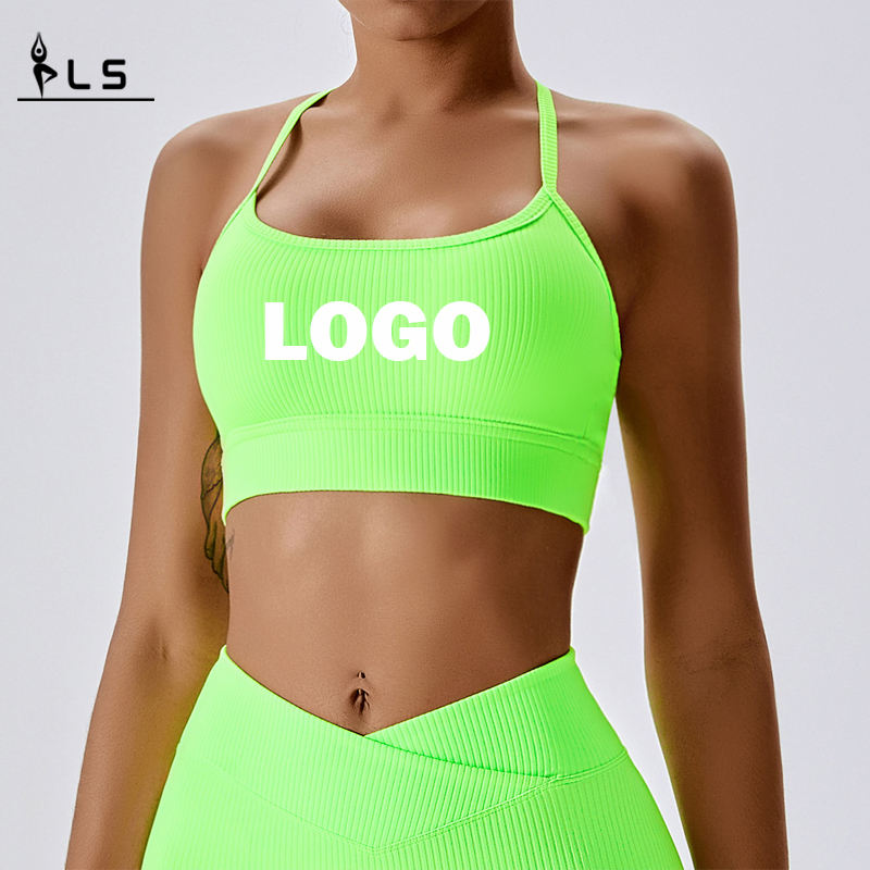 SC101610 Halter Sports Bra Damas Halter Coss Cross Back Sports Sports para mujeres Logotipo de mujeres Entrenamiento Sports Bra al por mayor Yoga Cro