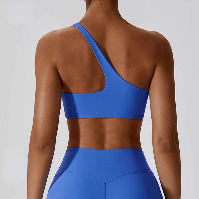 SC10188 Cross Back Yoga Sports Bra High Impacto Alto Azul acolchado Un hombro Tople Lift Sport Bra