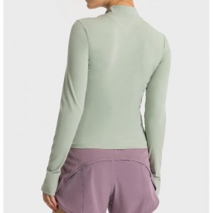 SC10268 Camiseta de camisa de gimnasia de manga larga de yoga Camiseta de gimnasio Entrenamiento de gimnasio Sport Spand Collar Medio Zip Sport Thish For Women