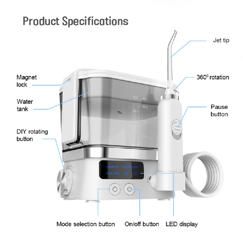 Diseño popular Potente limpiador de dientes Presión ilimitada 3 modos Water Flosser Dental Usging Jet Flosser Hogar