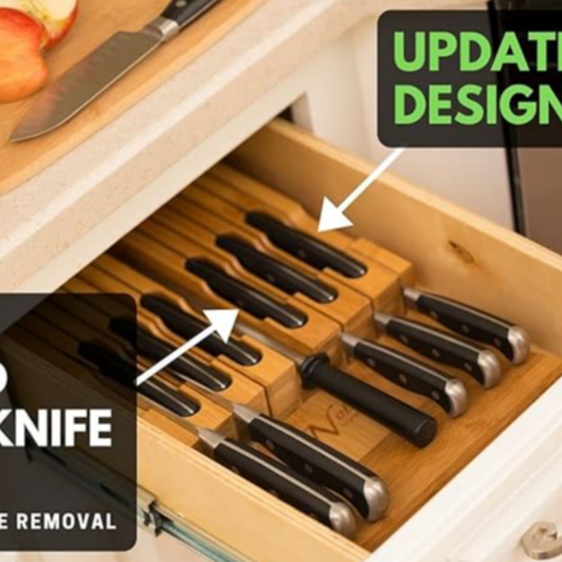 El bloque de cuchillo de bambú en drawer contiene 12 cuchillos