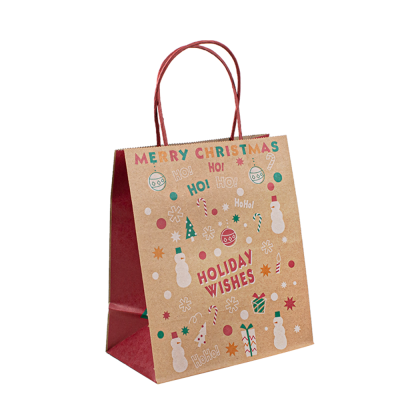 Bolsas de compras de regalos biodegradables impresas personalizadas con mango, bolso de papel kraft brown brown