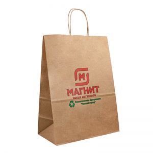 Bolsa de papel marrón kraft reciclable con manija de cuerda su logotipo Manija plana Bolsa de papel de compra Kraft