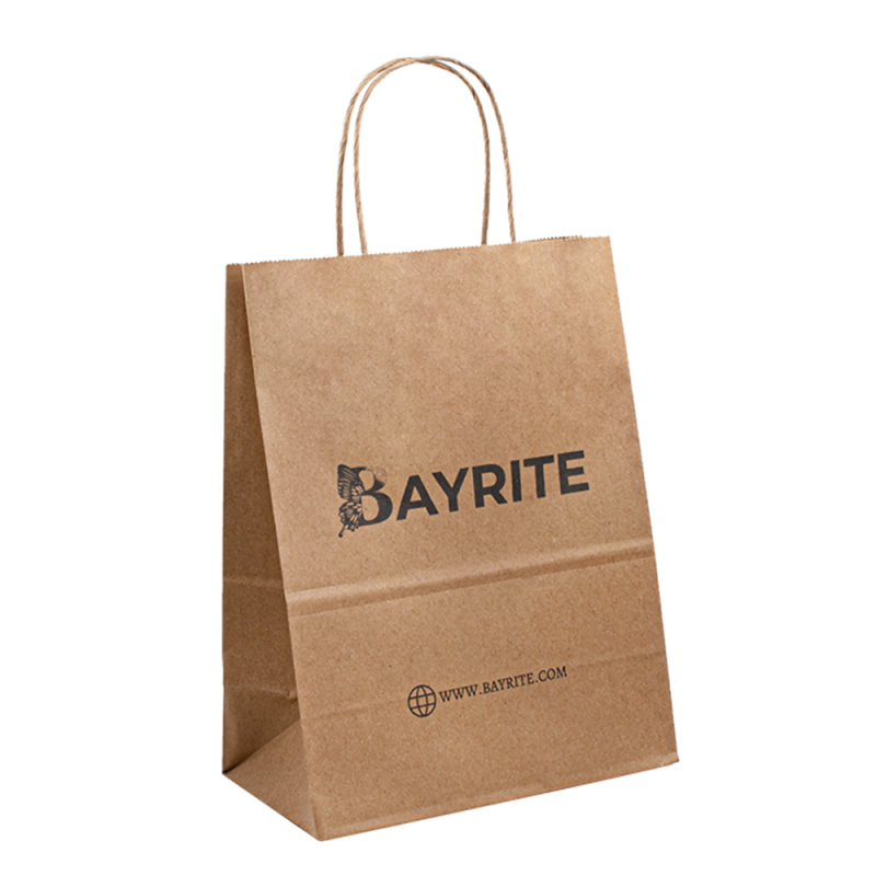 Logotipo de comida para comida para llevar compras bolsas de papel personalizadas Kraft con manijas