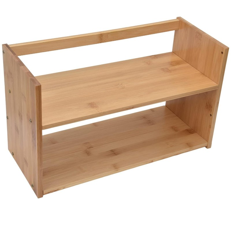 Organizador de estanterías de escritorio de bambú Pantallator Stant estante Plataformas de encimera de la encimera de libros Estantes de los estantes de la estantería para la oficina en el hogar