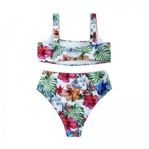 Casual y cómodo estilo floral National Back Back Hollow-Out Bread Vest Style Swimsuit de dos piezas
