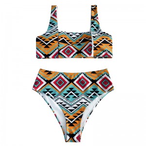 Casual y cómodo estilo floral National Back Back Hollow-Out Bread Vest Style Swimsuit de dos piezas