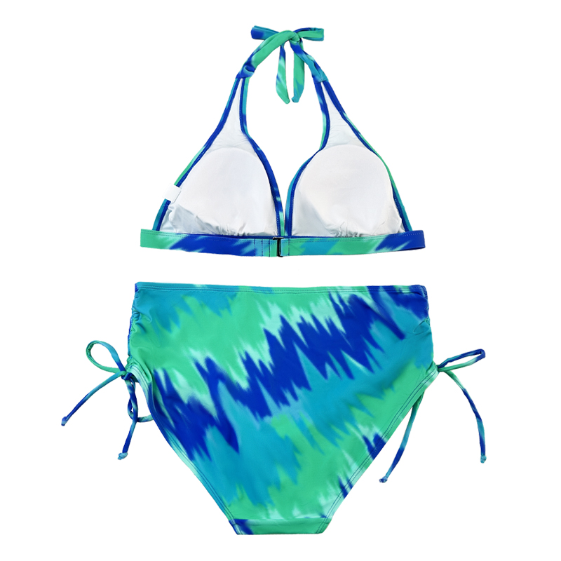 Traje de baño con correa de halter de color verde azulado pantano denatación denatación con traje de baño impreso
