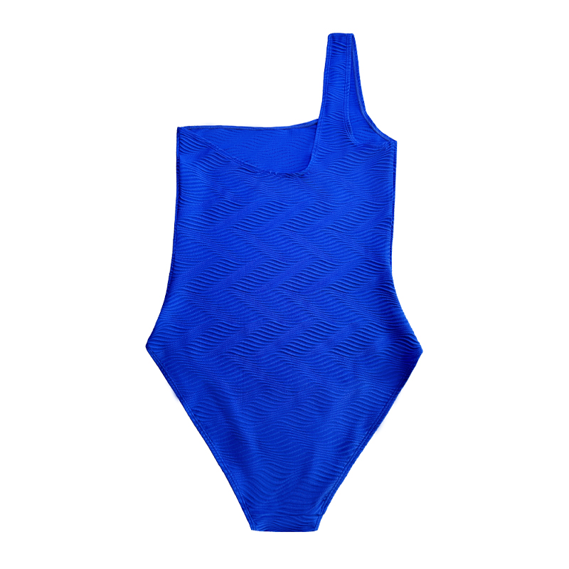 Patrón azul de un solo hombro tela especial de tela de una pieza