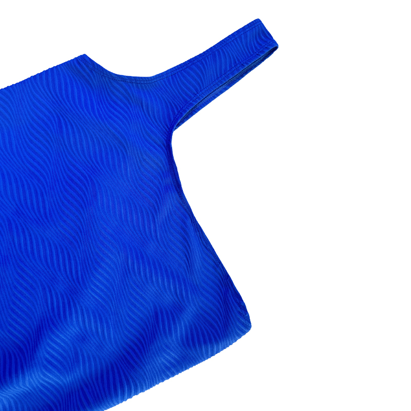 Patrón azul de un solo hombro tela especial de tela de una pieza