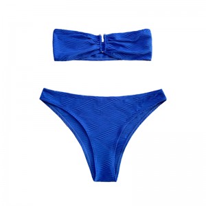 Patrón azul de tela especial Top sin correa sin botón Split Swimsuit