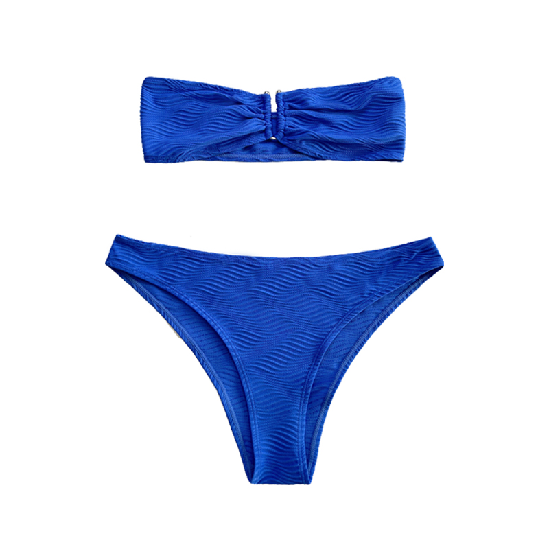 Patrón azul de tela especial Top sin correa sin botón Split Swimsuit