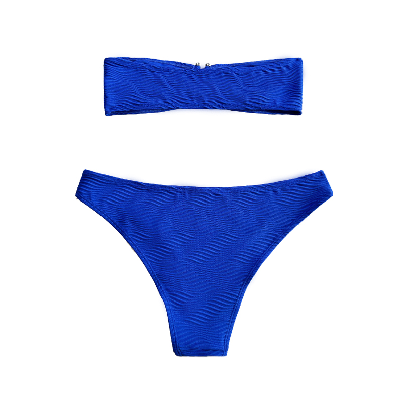 Patrón azul de tela especial Top sin correa sin botón Split Swimsuit