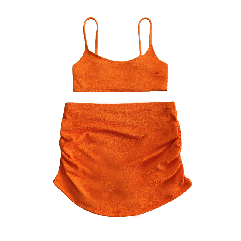 Tela de crepenaranja blusa básica dibujar falda plisada sexy traje de baño de dos piezas