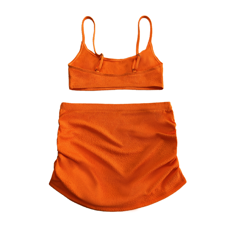 Tela de crepenaranja blusa básica dibujar falda plisada sexy traje de baño de dos piezas