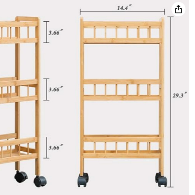 Bambú 3-Carro de almacenamiento de cocina denivel, estante organizador de estante de despensa enrollable deslizante delgado