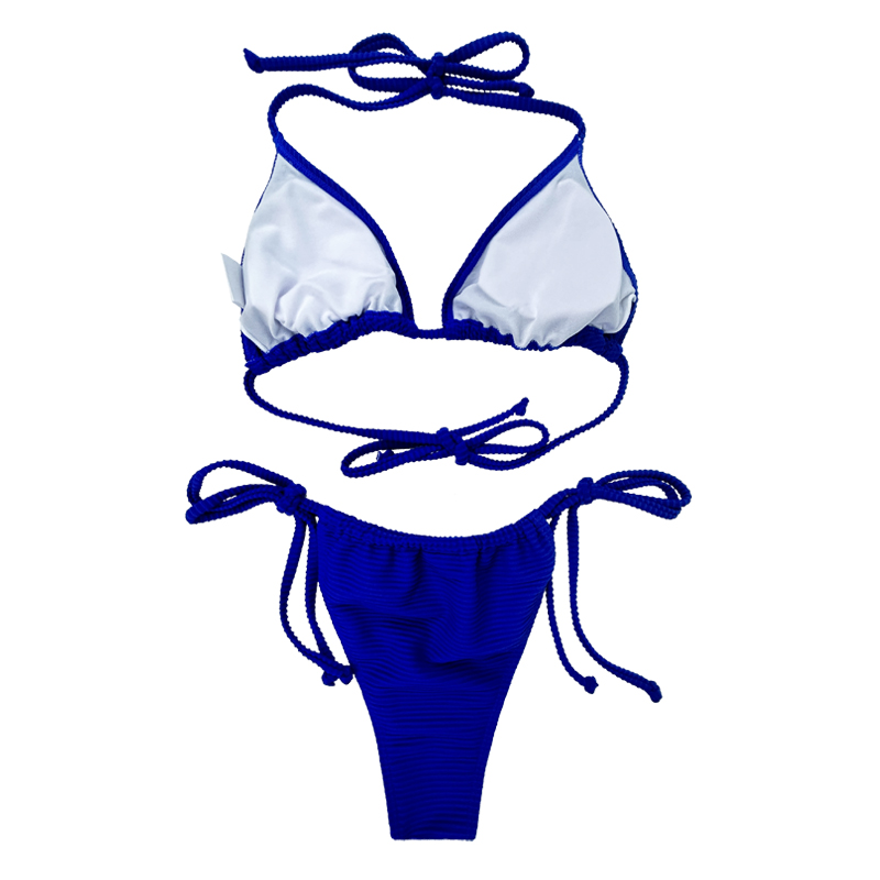 Prusia Blue Halter Strap Sexy Triangle Cup Swimsuit de dos piezas