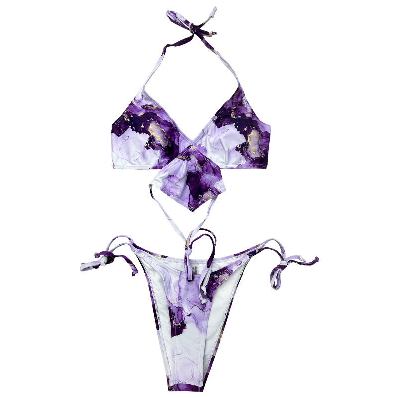 Púrpura Renderizado Color colgante Correa de cuello cuadrado Diseño cuadrado Senado Swimsuit