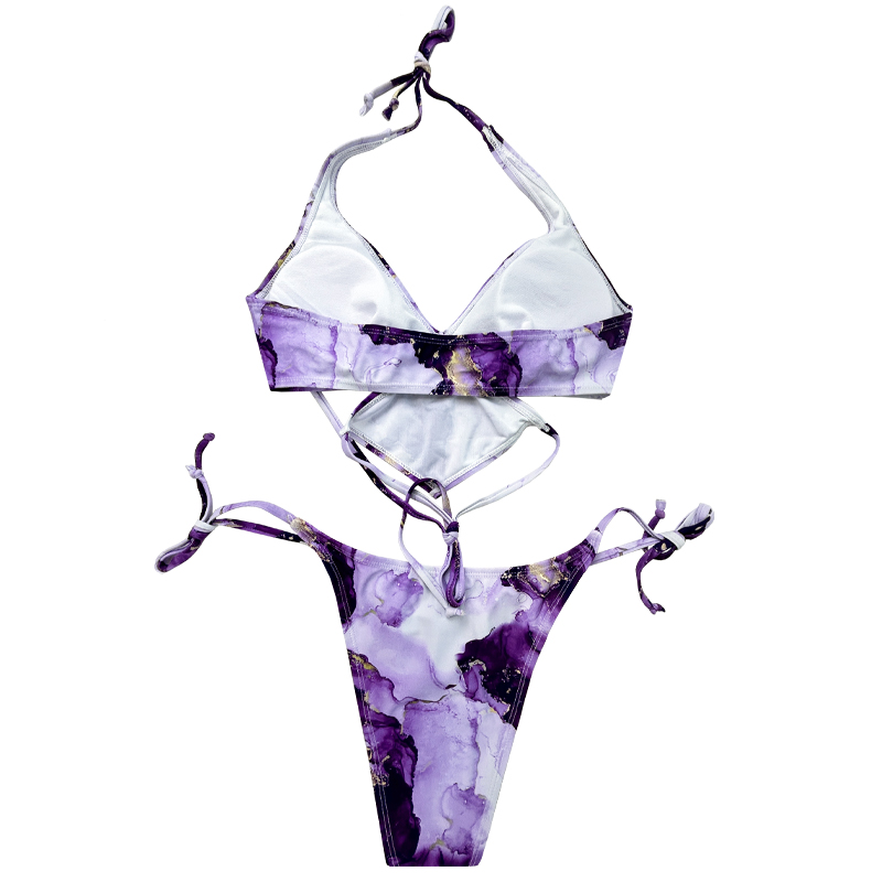 Púrpura Renderizado Color colgante Correa de cuello cuadrado Diseño cuadrado Senado Swimsuit