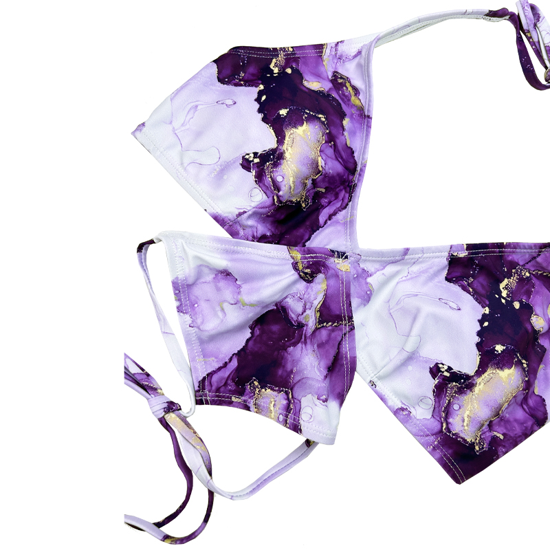 Púrpura Renderizado Color colgante Correa de cuello cuadrado Diseño cuadrado Senado Swimsuit