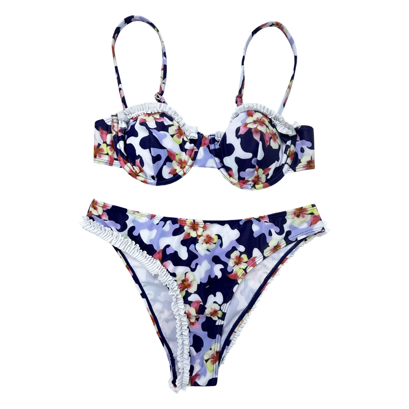 Bikini irregular con volantes Floral Set Twimsuit de dos piezas