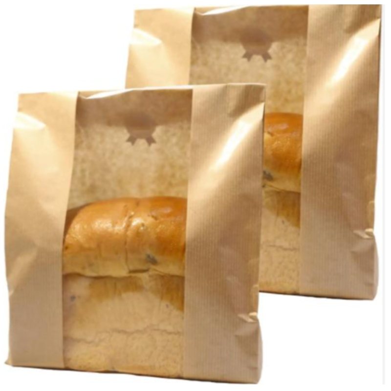 Impresión personalizada Bolsa de pan de papel Kraft con sellado de ventana Embalaje de envasado Bolsa de pan Almacenamiento