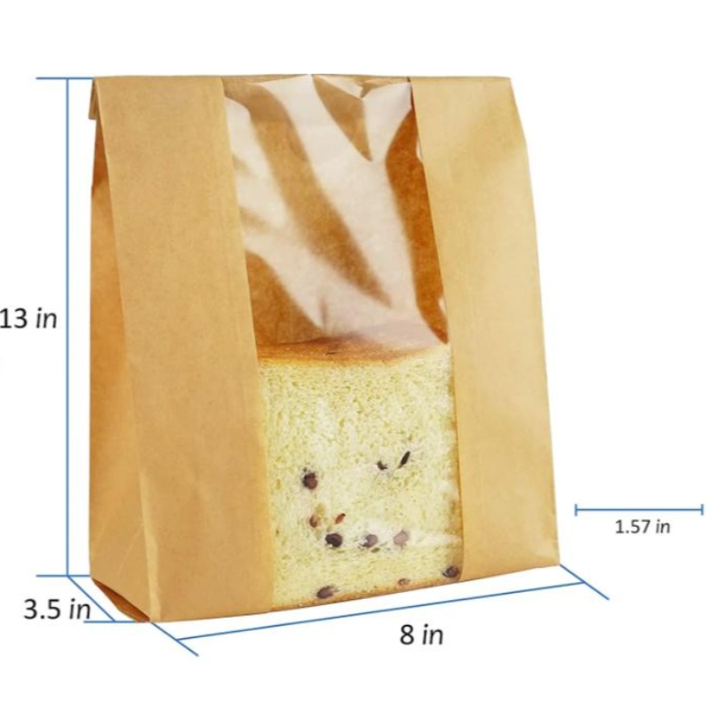 Impresión personalizada Bolsa de pan de papel Kraft con sellado de ventana Embalaje de envasado Bolsa de pan Almacenamiento