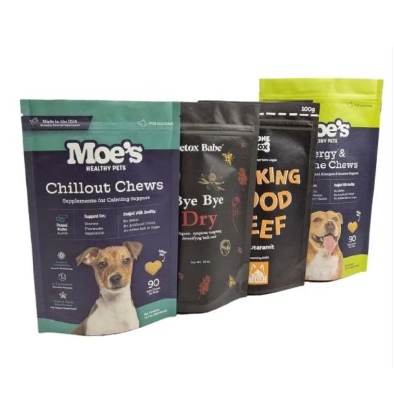 Diseño personalizado Embalaje de la cremallera bolsas de plástico logo bocadillo para mascotas bolsas para perros bolsas para mascotas paquete de bolsas de comida para mascotas