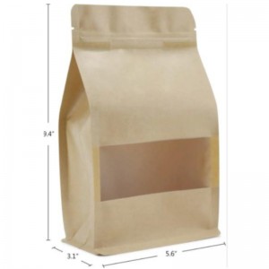 Papel de pie marrón marrón marrón Kraft Repealable Zipllock Sellable Almacenamiento de alimentos Sellable Doypack bolsas de embalaje con ventana transparente