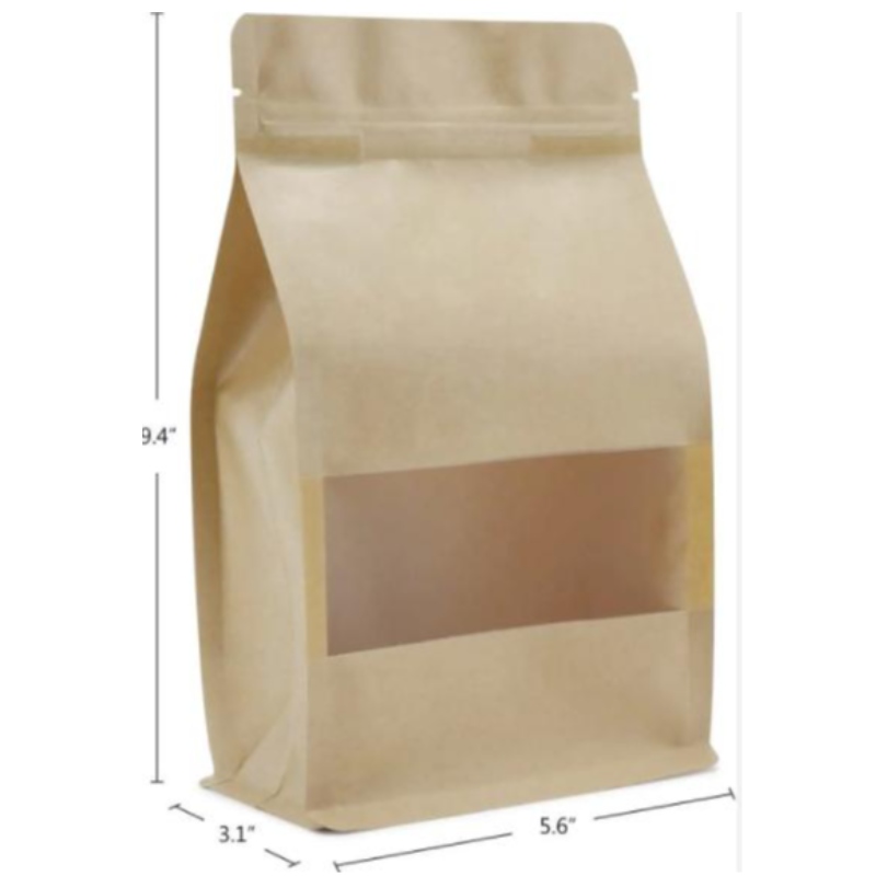 Papel de pie marrón marrón marrón Kraft Repealable Zipllock Sellable Almacenamiento de alimentos Sellable Doypack bolsas de embalaje con ventana transparente