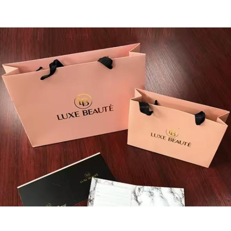 Bolsas de papel de compras pequeñas de lujo impresas de lujo connombre denegocio para el empaque de joyas con el mango