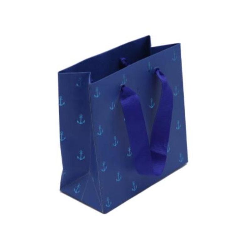 Bolsas de papel de joyería azules pequeñas bolsas de papel de regalo de estampado de lámina de lujo con mango mini bolsas de papel