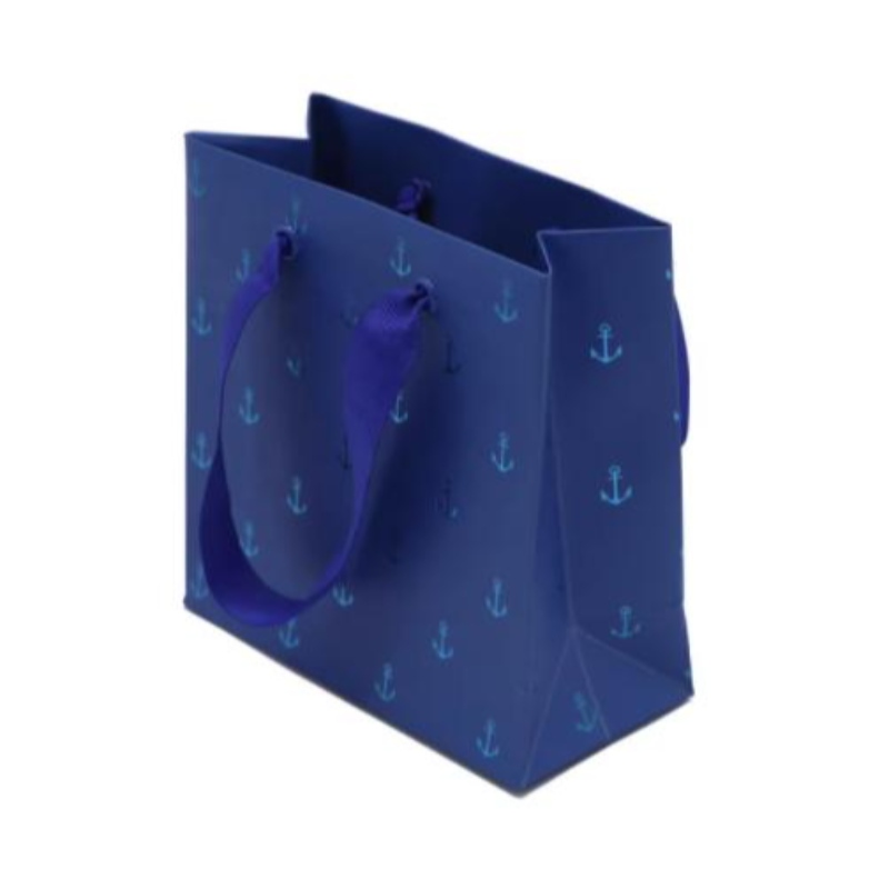 Bolsas de papel de joyería azules pequeñas bolsas de papel de regalo de estampado de lámina de lujo con mango mini bolsas de papel