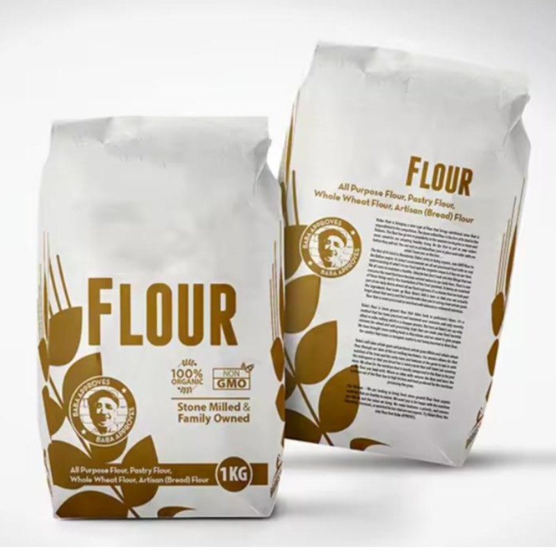Mayorista personalizado 1 kg 2 kg 5 kg 10 kg de pie reciclable de cuatro lados Food Food Grain Mylar Wheat polvo Polvo de harina de harina