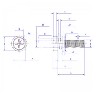 Perno de cabeza hexagonal con ranura en cruz con muesca y arandela elástica