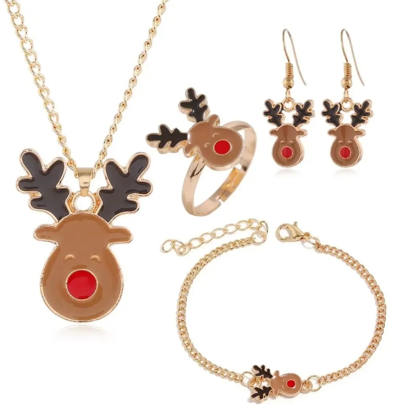 Conjunto de joyas con temanavideño, campanas de reno, Papá Noel, árbol de Navidad, soporte para personalización