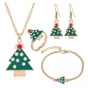 Conjunto de joyas con temanavideño, campanas de reno, Papá Noel, árbol de Navidad, soporte para personalización