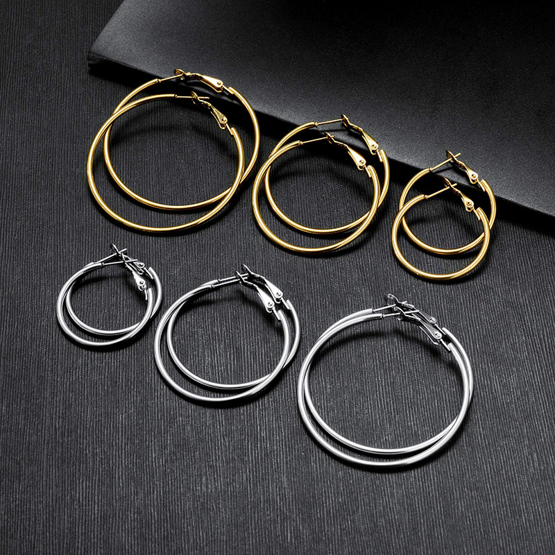 Pendientes de aro chapados en plata y oro de acero inoxidable Hongde para mujer