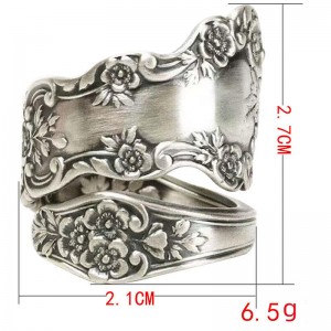 Anillo ajustable de cuchara oxidada de plata de ley 925 Hongde \\\
