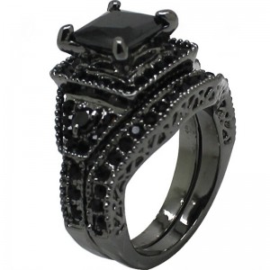 Anillo denovia Hongde de ónixnegro con corte princesa, aniversario, boda, diamante para mujer y hombre
