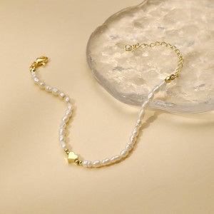 Oro Hongde 14K-Pulsera Corazón de Perlas Chapadas Pulsera Perlas del Corazón