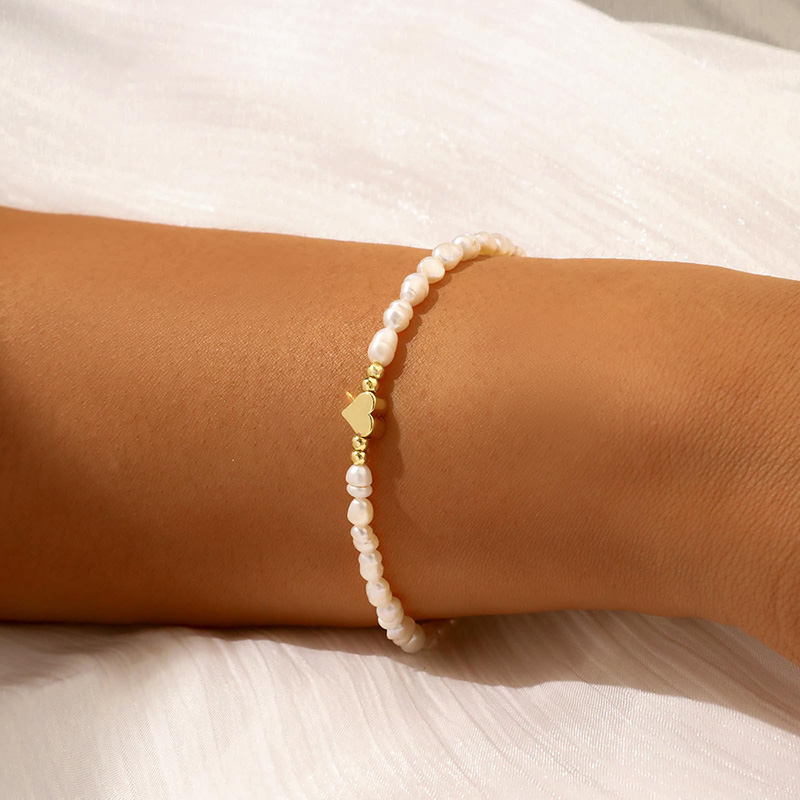 Oro Hongde 14K-Pulsera Corazón de Perlas Chapadas Pulsera Perlas del Corazón