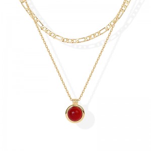 Collar en capas Hongde Golden Harmony 1-----Collares en capas chapados en oro de 14 quilates para mujer, colgante de piedras preciosas, collar de cadena Figaro, cornalina, aventurina verde, collar en capas de malaquita