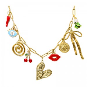 Hongde Collar de cadena de oro con clip de papel de 18 quilates hecho a mano DIY Sol Luna Estrella Colgante Collar con dijes Collar con dijes de oro en la playa junto al mar del océano occidental para mujeres