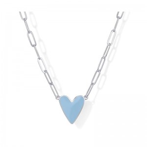 Collar con colgante de esmalte de corazón chapado en oro de 14 quilates para mujer, collares de cadena con clip de amor, colgantes de corazón de esmalte blanco azul, rosa, morado