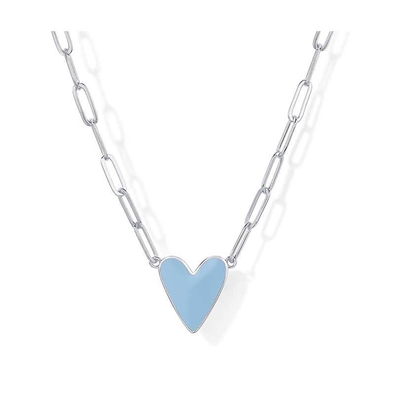 Collar con colgante de esmalte de corazón chapado en oro de 14 quilates para mujer, collares de cadena con clip de amor, colgantes de corazón de esmalte blanco azul, rosa, morado